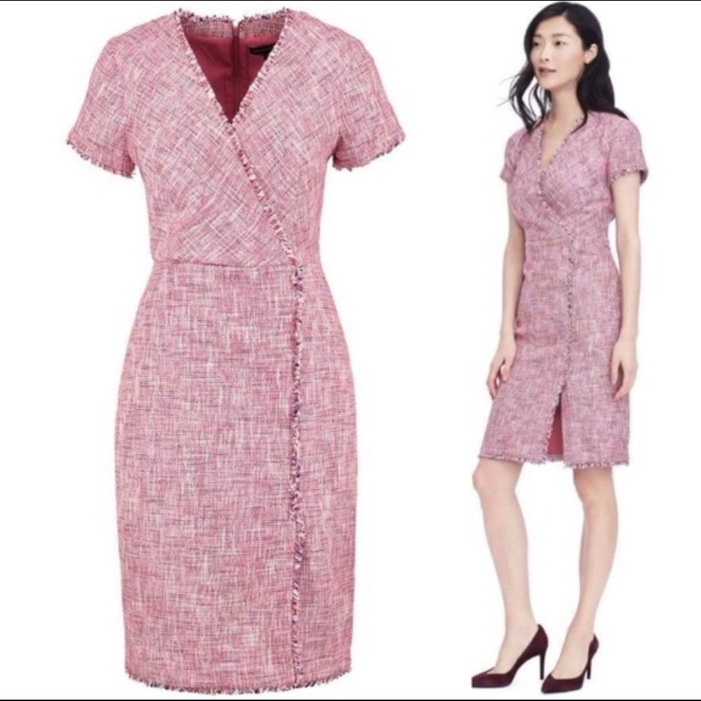 Banana Republic Pink Tweed Faux Wrap Dress